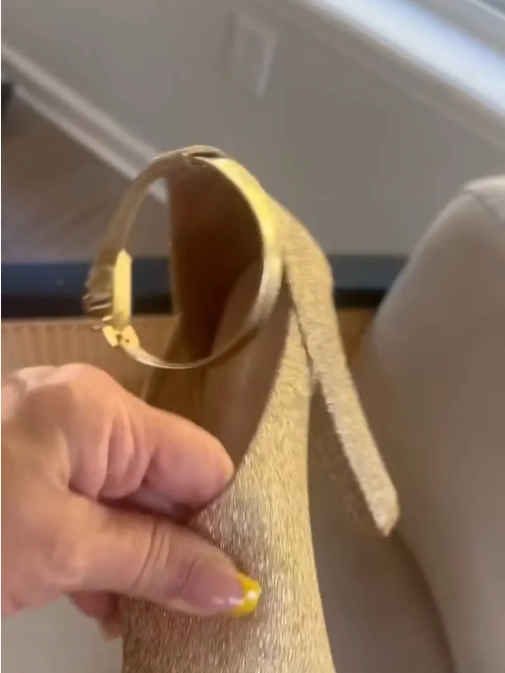 Gold Glitter Peep-Toe Block Heel Sandals with Ankle Strap